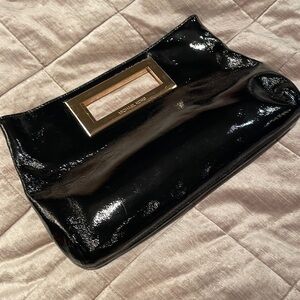 Michael Kors Black Patten Leather Gold Hardware Clutch Bag